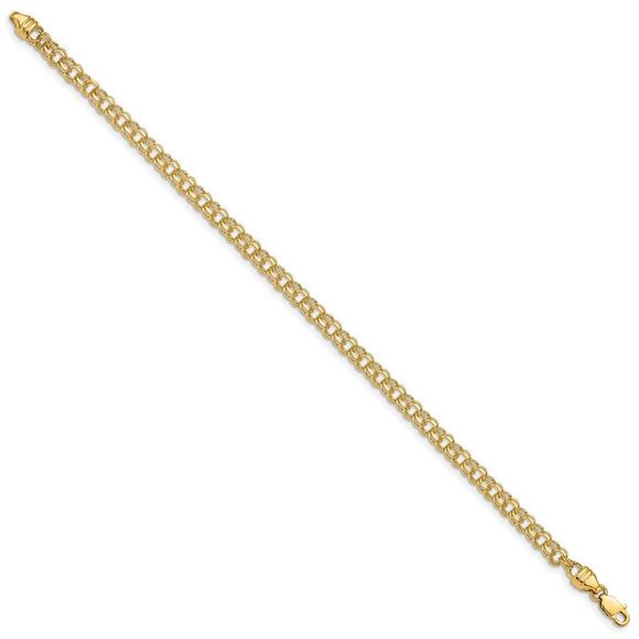 14k Yellow Gold 7in 3.75mm Solid Double Link Charm Bracelet